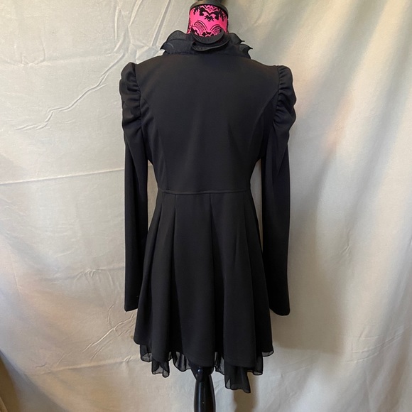 Jacket Black Ruffles Pleated Shear Bottom Dress Coat - Picture 2 of 13